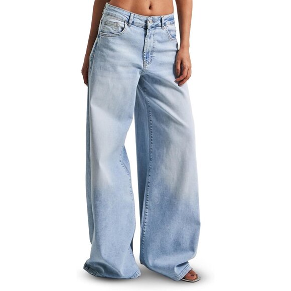 Women’s Wide Leg Jeans Stretch Denim High Waist Casual Trendy Light Blue